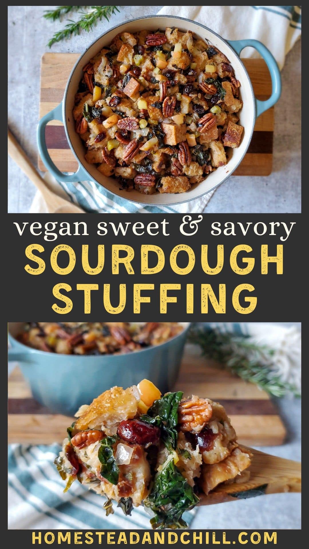 Vegan Sourdough Bread Stuffing with Apple, Kale and Cranberry