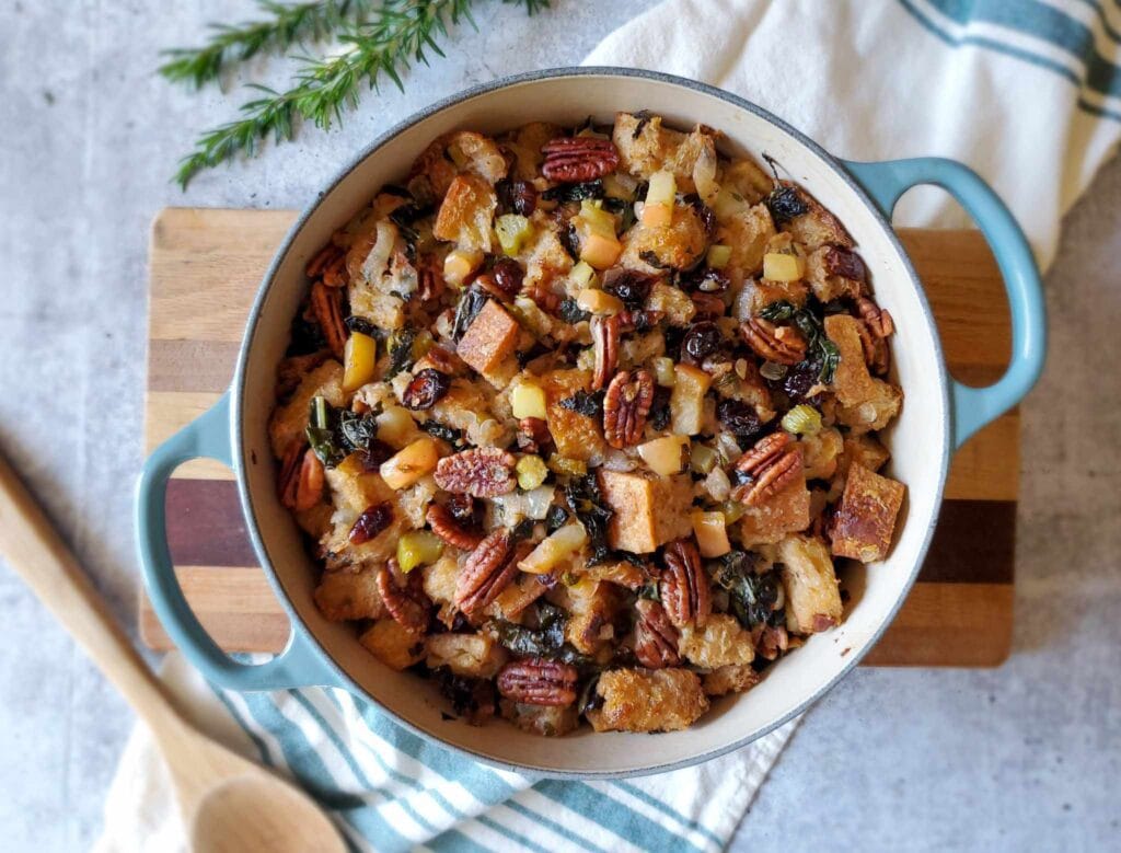 Vegan Sourdough Bread Stuffing with Apple, Kale and Cranberry