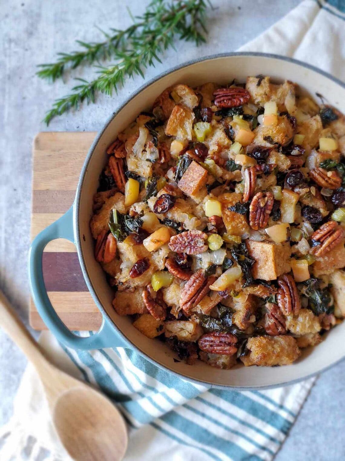 Vegan Sourdough Bread Stuffing with Apple, Kale and Cranberry