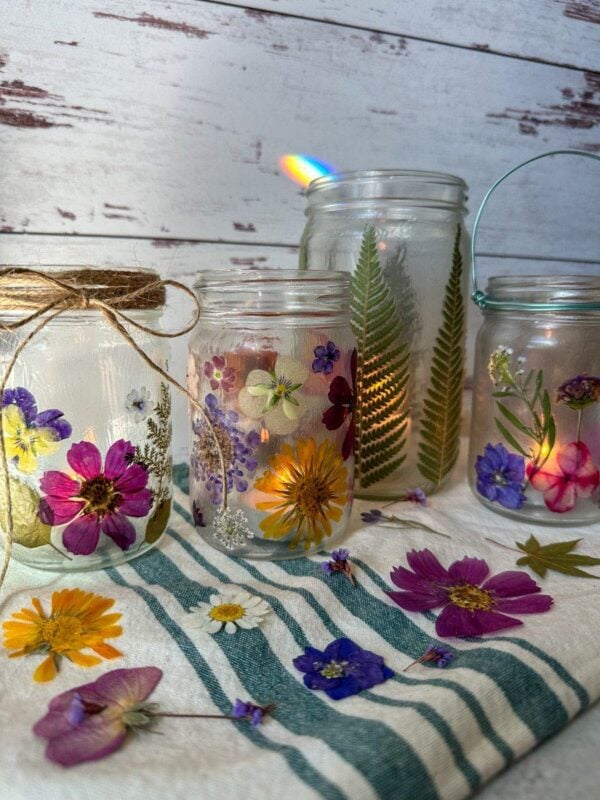 How to Make Dried Flower Candle Jar Lanterns (Pressed Flower Crafts