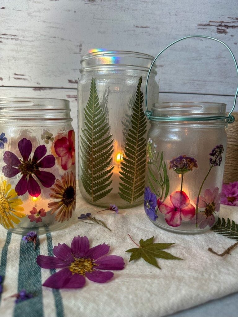 How to Make Dried Flower Candle Jar Lanterns (Pressed Flower Crafts